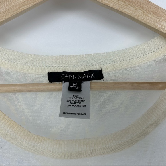 John Mark Cream Sheer Animal Print Cotton Blend Shirt - Picture 6 of 6